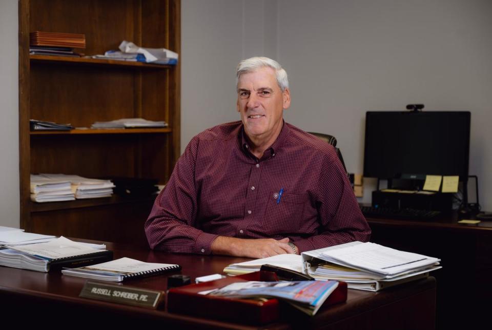 Russell Schreiber, director of Public Works for the city of Wichita Falls, poses for a portrait inside his office on Monday, May 6, 2024 in Wichita Falls, Texas. The city of Wichita Falls is seeking a permit to construct Lake Ringgold, a reservoir the city says will help with future water needs. Residents and ranchers of Clay County, where Lake Ringgold will be built if approved, claim the project will flood parts of their property.                                                                            