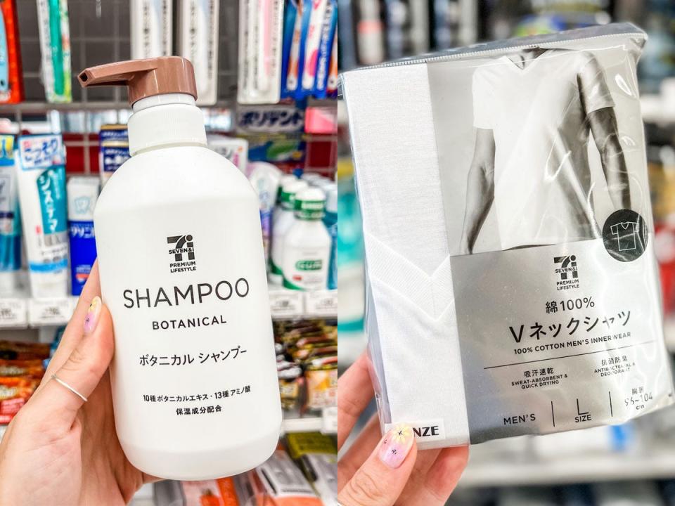 shampoo and tshirt from 7-Eleven