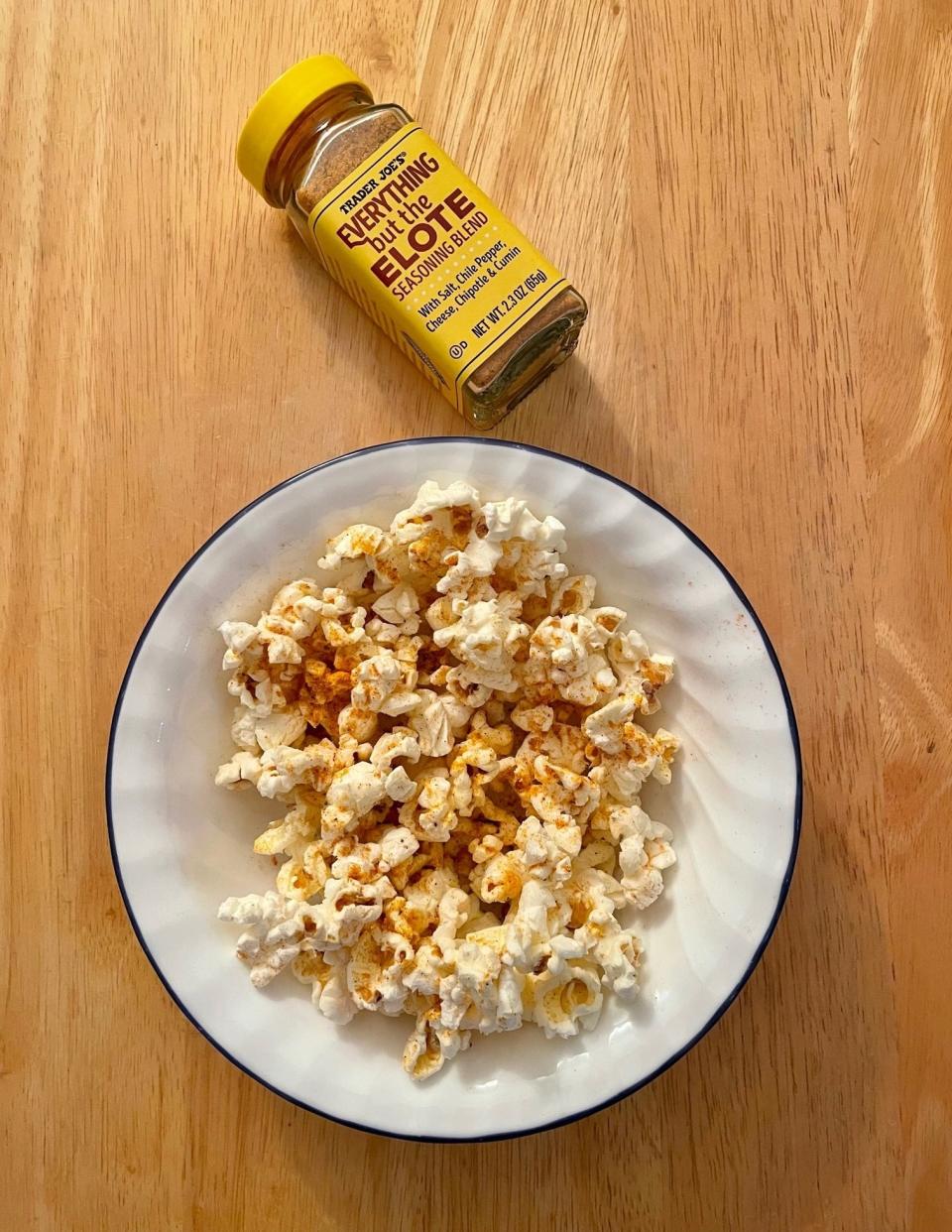 Popcorn with Trader Joe's Everything but the Elote Seasoning Blend