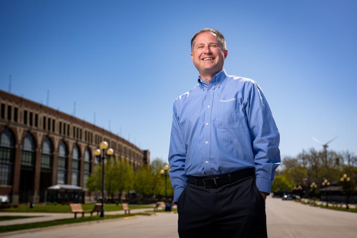 New Iowa State Fair CEO Jeremy Parsons stands for a photo at the fairgrounds.