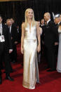 <div class="caption-credit"> Photo by: Fairchild Archive</div><p> <b>Gwyneth Paltrow in a gold Calvin Klein Collection sheath, 2011</b> </p> <p> As gold as the Oscar statuette itself, Gwyneth Paltrow's floor-length sheath from the Calvin Klein Collection is an effortless-looking minimalist take on formal evening wear that complements Gwyneth's lithe frame and sun-kissed blond hair. </p>