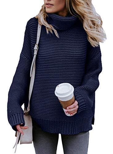 Asvivid Womens Winter Warm Long Sleeve Knitted Turtleneck Sweater Ladies Loose Soft Solid Pullover Sweater Tops S Blue (Amazon / Amazon)