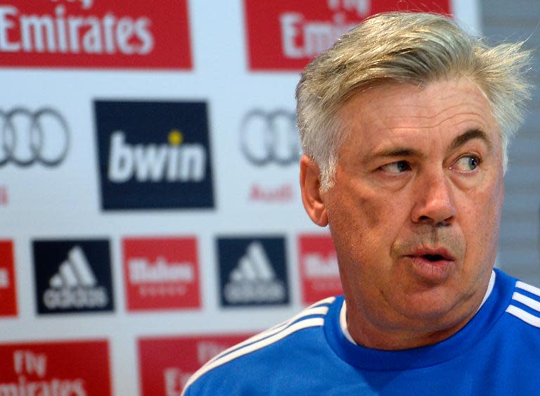 Real Madrid boss Carlo Ancelotti at a press conference at Valdebebas training ground in Madrid on October 29, 2013