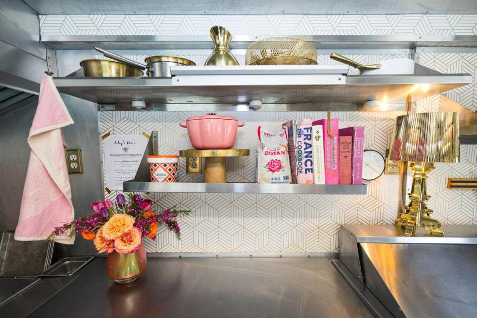 The interior of chef Jenny Castor’s food truck LuckyBee Kitchen in Fort Worth.