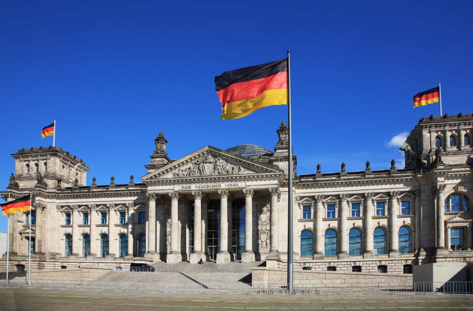 German flags in front of a building