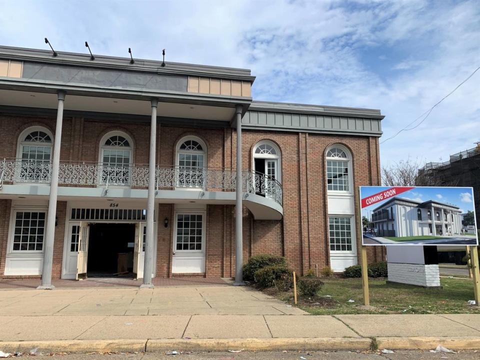 The “before” pictures shows the former Wells Fargo Bank in downtown Biloxi as crews begin demolition and prepare the building for a transformation into vacation rentals, on March 3, 2022.