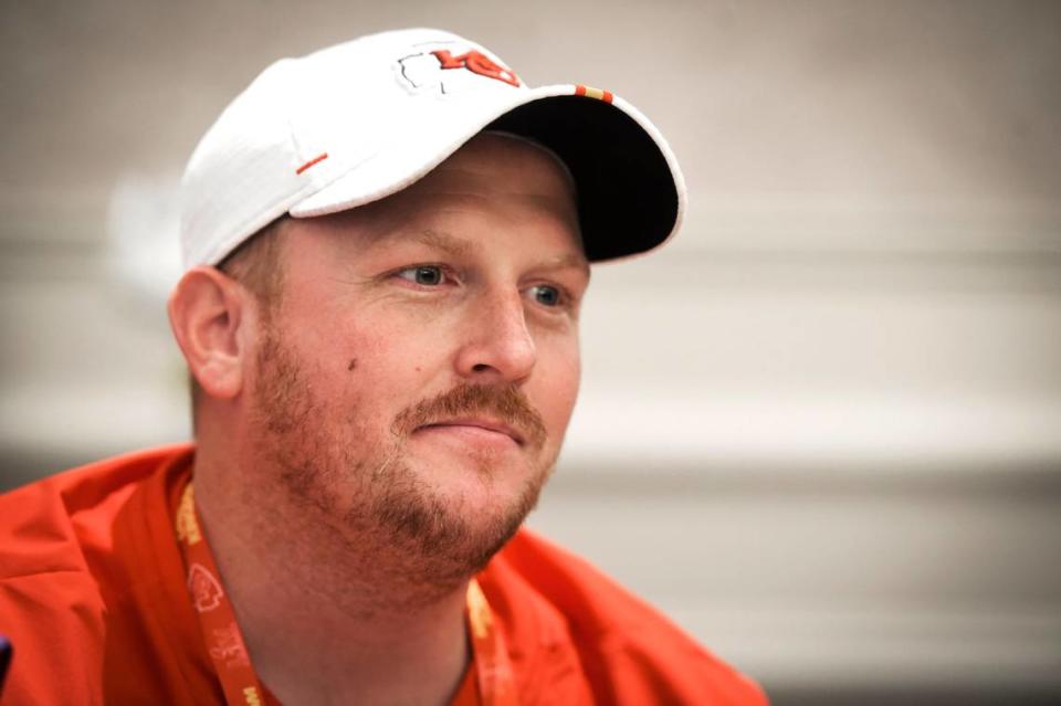 The Chiefs’ Britt Reid, a linebackers and outside linebackers coach, reflects on the legacy of his dad, Andy Reid as he heads into the Super Bowl on Sunday in Miami. Britt Reid, who was formerly a defensive line coach, spoke during Super Bowl LIV media availability Wednesday, Jan. 29, 2020, in Miami.