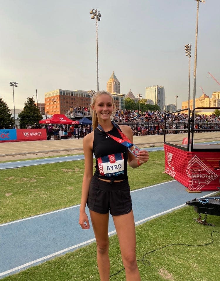 Maggie Byrd of Savannah Christian took second in the high jump at the Wingfoot Night of Champions in Atlanta Saturday.