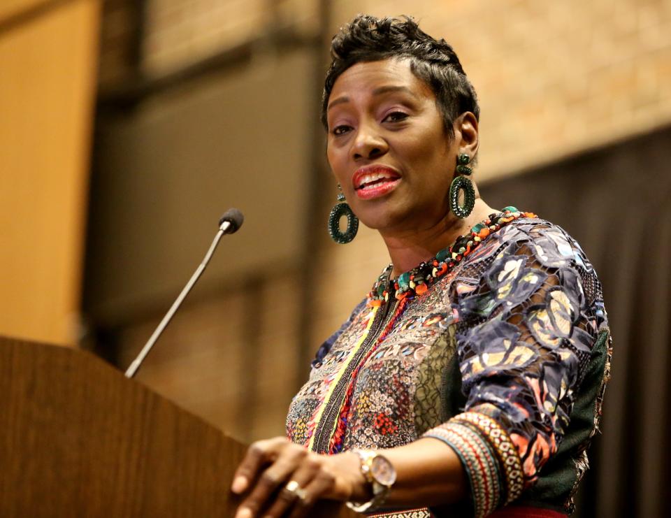 Superior Court Judge Kimberly Esmond Adams of Fulton County, Ga., speaks Monday, Jan. 15, 2024, at the annual Dr. Martin Luther King Jr. Community Service Recognition Breakfast at Century Center in South Bend.