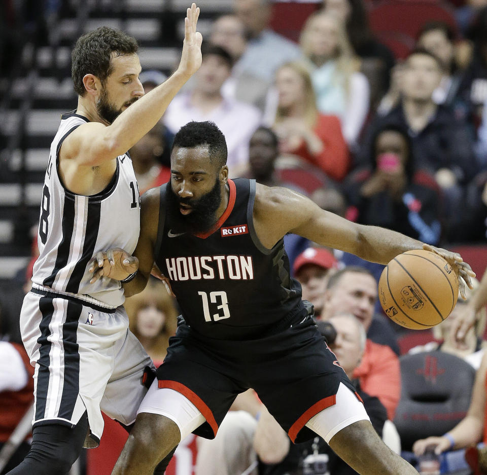 James Harden tied a career high with 61 in Friday's win over the Spurs.  (AP)