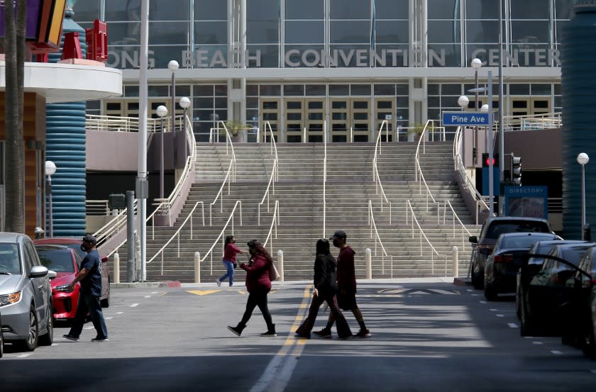 LONG BEACH, CA - APRIL 6, 2021. The City of Long Beach has offered up the Long Beach Convention Center as a possible shelter for migrant children who have been detained by authorities at the U.S.-Mexico border. (Luis Sinco / Los Angeles Times) Exterior of Long Beach Convention Center
