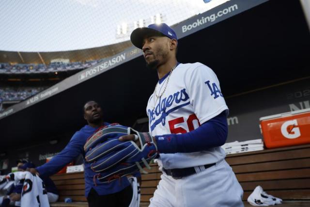 Mookie Betts of the Los Angeles Dodgers poses for a photo with