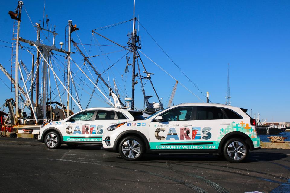 Southcoast Health is transitioning its single diesel-powered Wellness Van to these two electric vehicles, seen here at the New Bedford waterfront.
