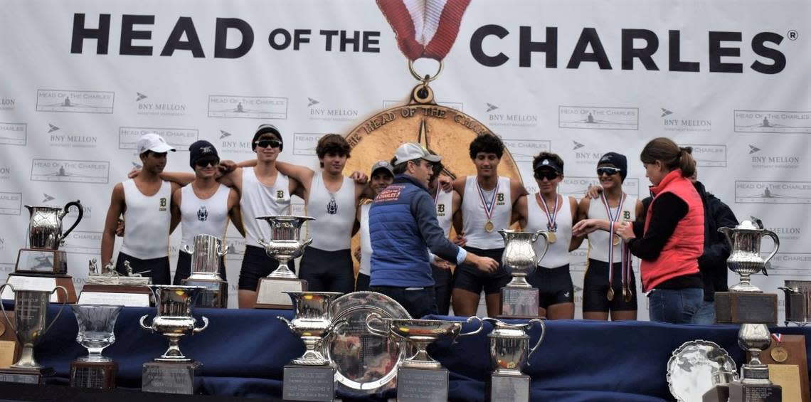 The Belen Jesuit rowing team made school history at the Head of the Charles event in Boston.