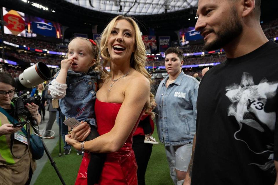 Brittany Mahomes, as she normally looks, with daughter Sterling at the Super Bowl in February.