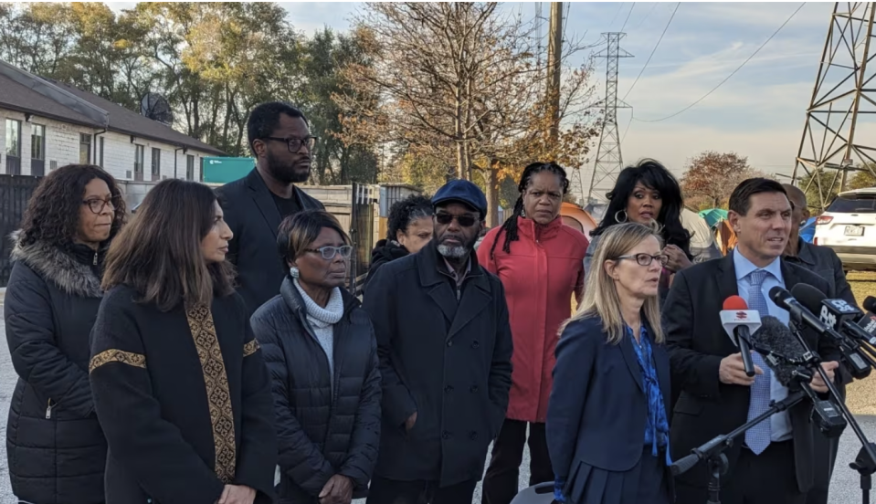 Brampton Mayor Patrick Brown, far right, was joined by a number of community leaders on Thursday. (Tyler Cheese/CBC)