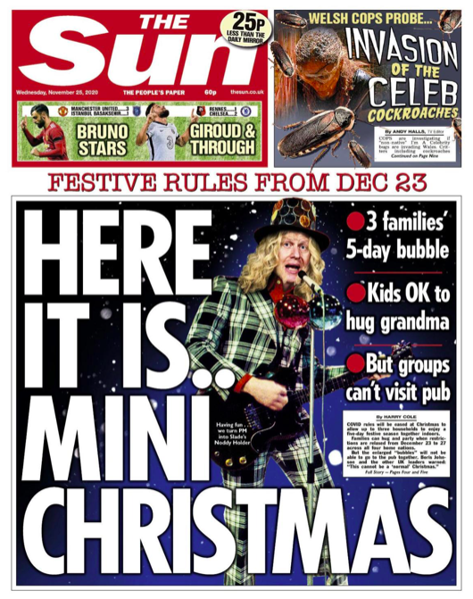 The Sun mocks up Boris Johnson as Slade singer Noddy Holder.