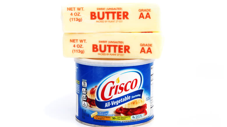 Butter sticks on Crisco can
