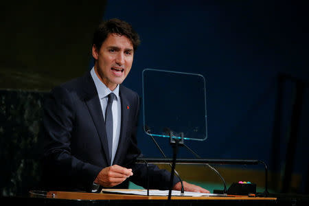 Canadian Prime Minister, Justin Trudeau, addresses the 72nd United Nations General Assembly at U.N. headquarters in New York, U.S., September 21, 2017. REUTERS/Eduardo Munoz