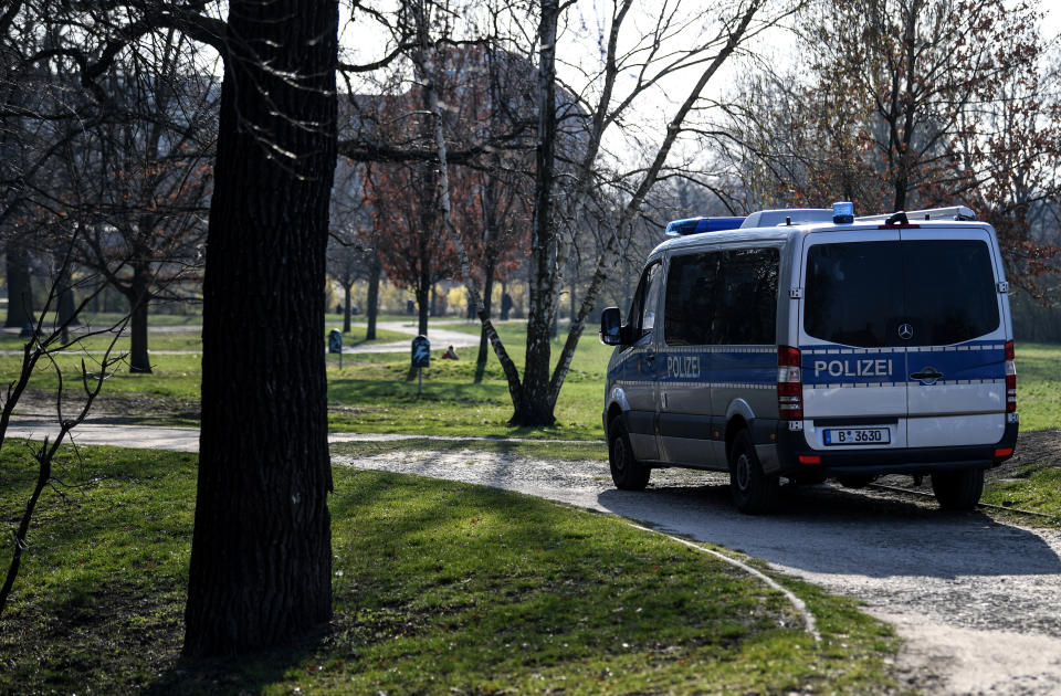 26 March 2020, Berlin: A police emergency vehicle is parked in the Silesian bush. Photo: Britta Pedersen/dpa-Zentralbild/dpa (Photo by Britta Pedersen/picture alliance via Getty Images)