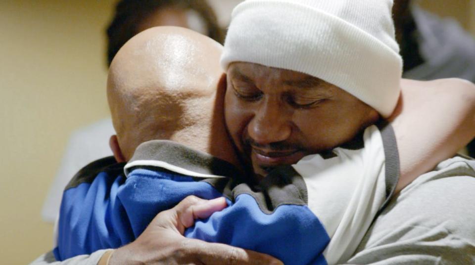 Kevin hugs and greets family members and friends after his release from prison.&nbsp; (Photo: OWN)