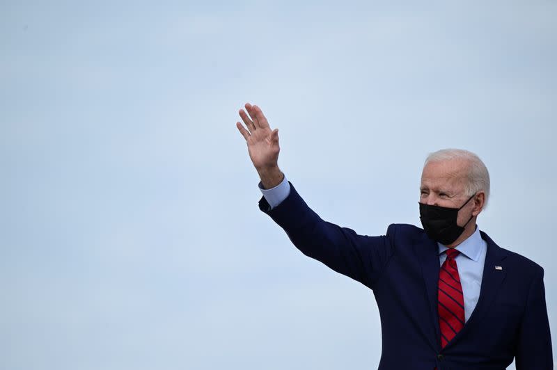 U.S. President Joe Biden boards Air Force One for a trip to Delaware