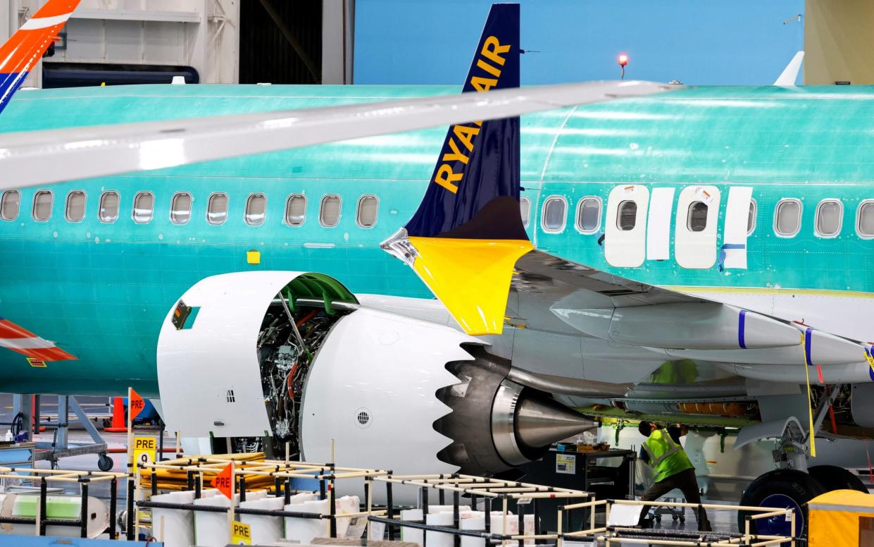 A 737 Max aircraft being built for Ryanair is assembled at the company's plant in Renton, Washington