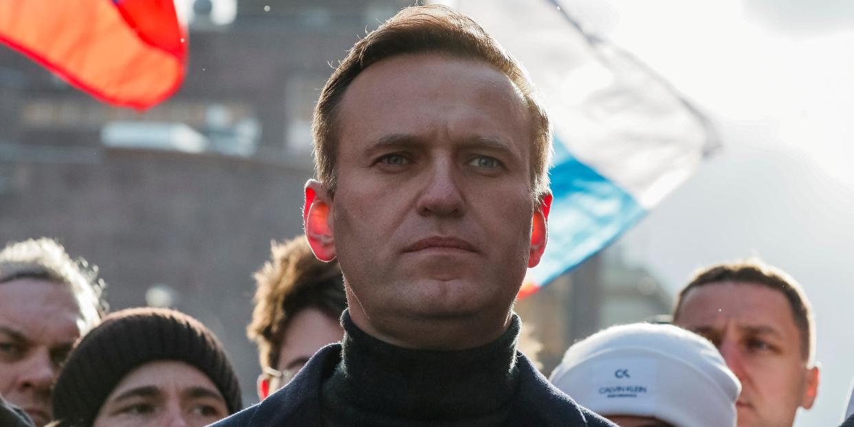 Russian opposition politician Alexei Navalny takes part in a rally in Moscow