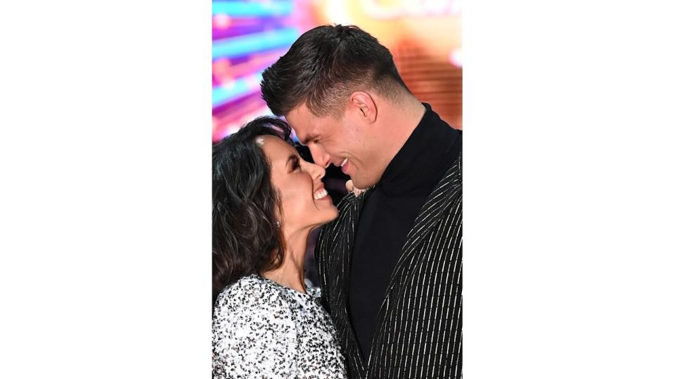 Janette Manrara and Aljaz Skorjanec smiling on the Strictly dancefloor