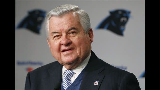 Carolina Panthers owner Jerry Richardson speaks during a news conference for the NFL football team in Charlotte, N.C., Tuesday, Jan. 15, 2013. The team introduced new general manager Dave Gettleman. (AP Photo/Chuck Burton)