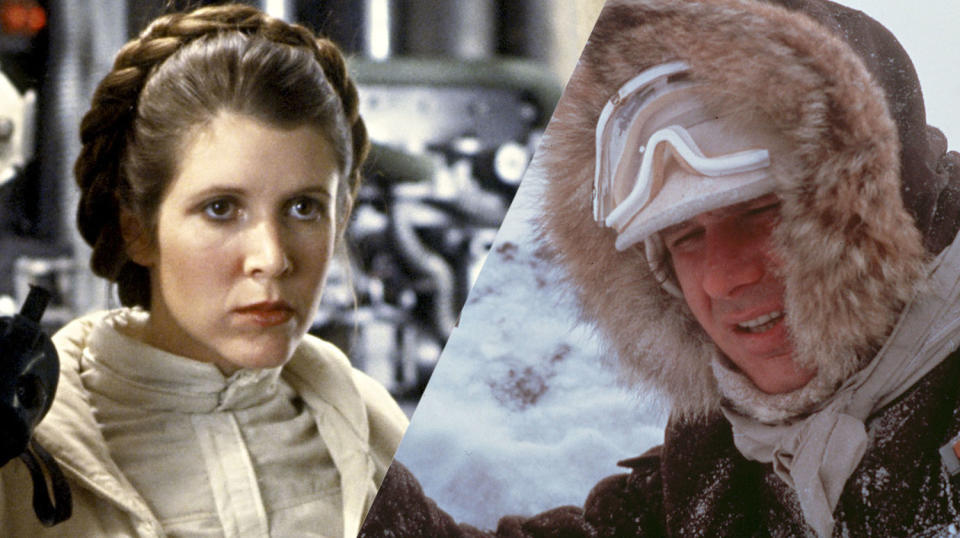 The figures show Carrie Fisher and Harrison Ford as Leia and Han in <i>Empire Strikes Back</i> (Hasbro)