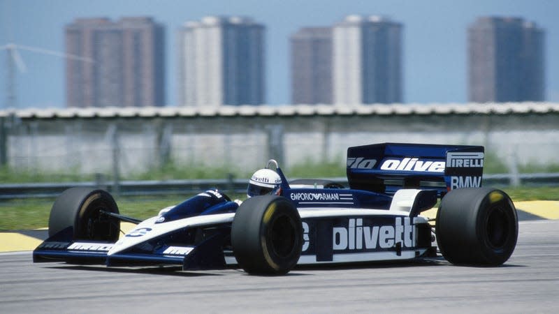 The Brabham BT55 at Interlagos during the 1986 Brazilian Grand Prix
