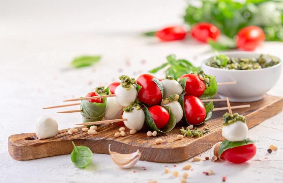 Caprese Skewers With Pesto