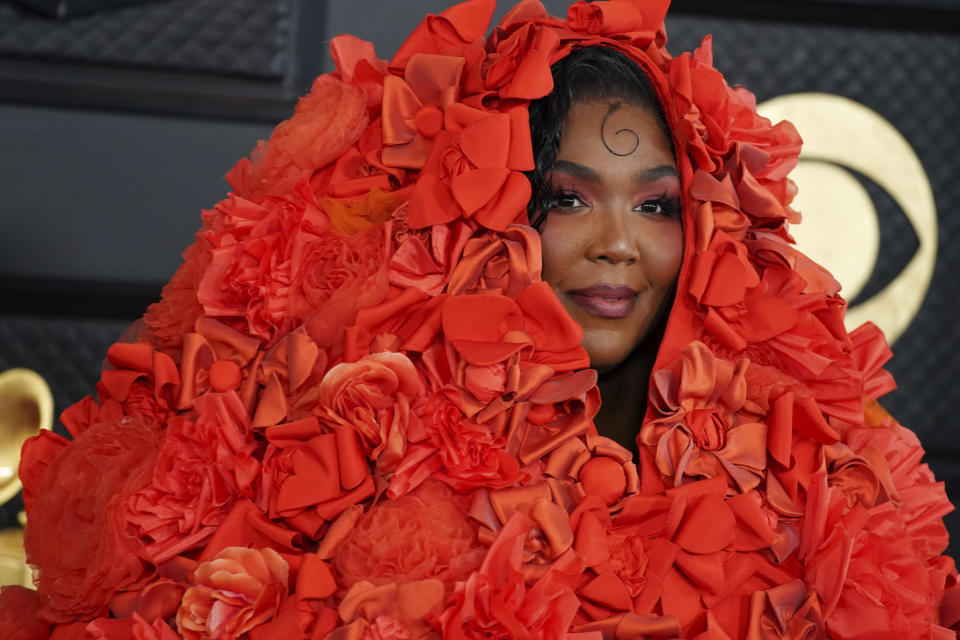 Lizzo arrives at the 65th annual Grammy Awards on Sunday, Feb. 5, 2023, in Los Angeles. (Photo by Jordan Strauss/Invision/AP)