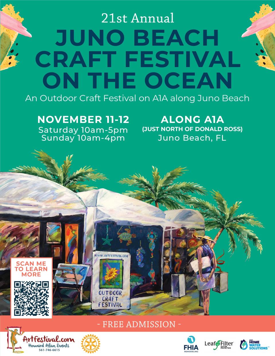 The 21st annual Juno Beach Craft Festival on the Ocean will be held Nov. 4 and 5 along A1A just north of Donald Ross Road.