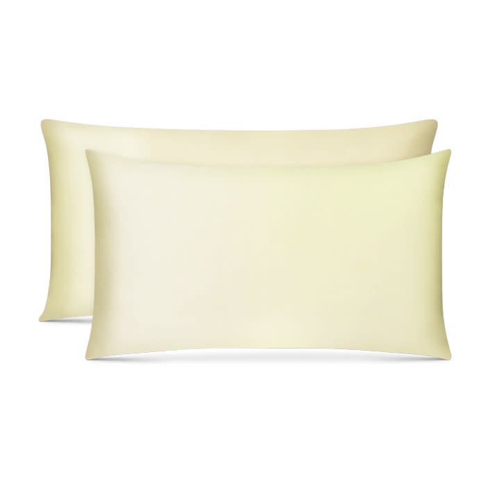 Two Royal Comfort Luxury Silk Pillow Case Twin Pack in Ivory, $55, on a white background.