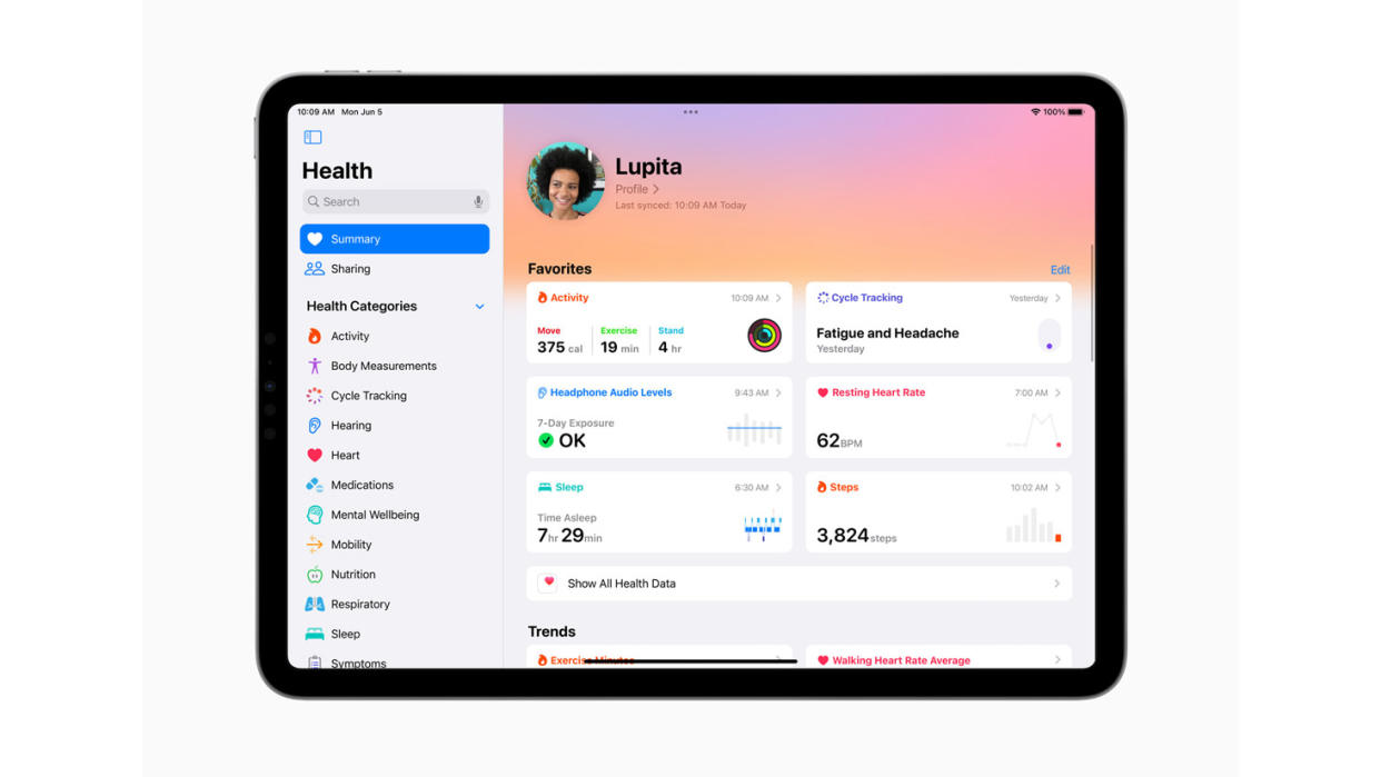  Health app on Apple iPad 