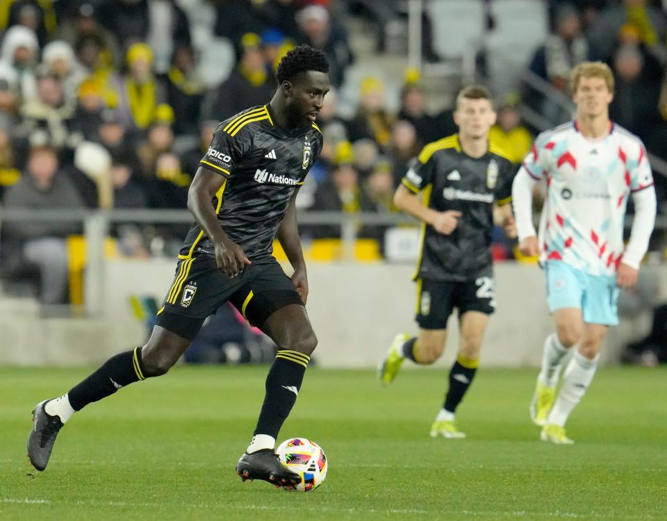 Crew midfielder Derrick Jones maneuvers with the ball during a 2-1 win in March against the Chicago Fire.