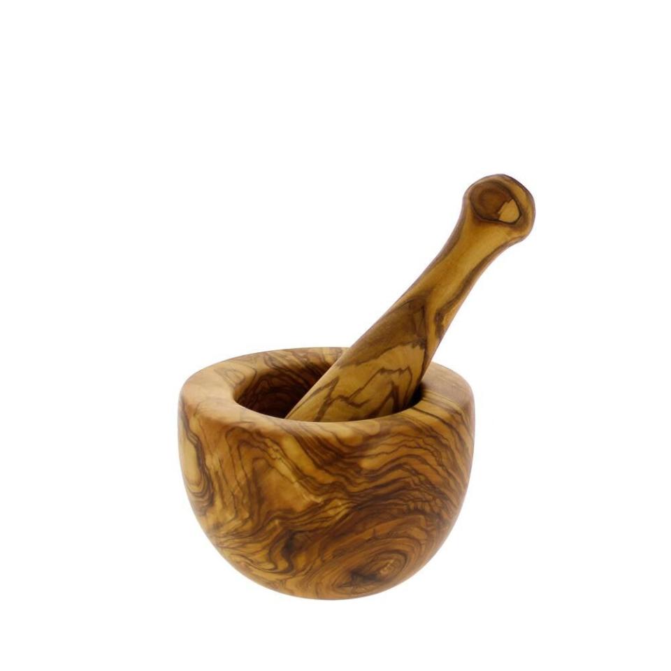8) French Home Laguiole Olive Wood Mortar and Pestle