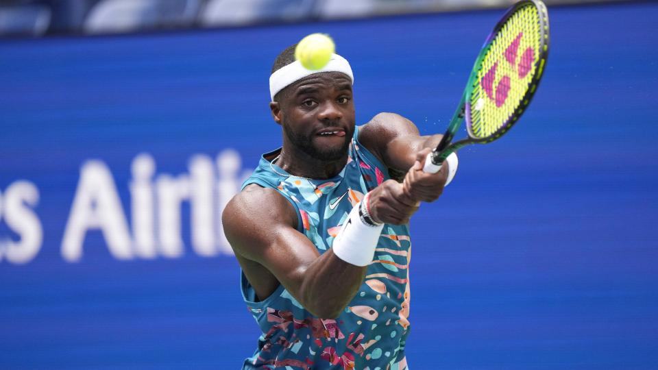 Frances Tiafoe, of the United States, during the first round of the U.S. Open tennis championships, Monday, Aug. 28, 2023, in New York.