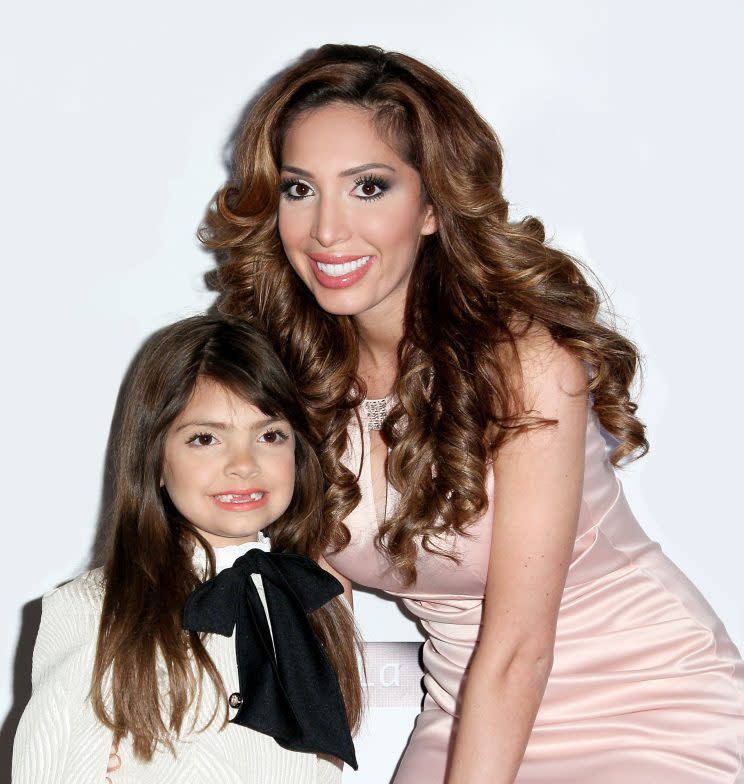 Reality star Farrah Abraham defends her decision to allow her 7-year-old daughter, Sophia, to wear makeup to school. (Photo: Getty Images)