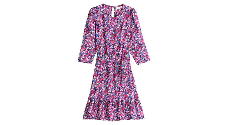 Floral Print Mini Dress with 3/4 Length Sleeves