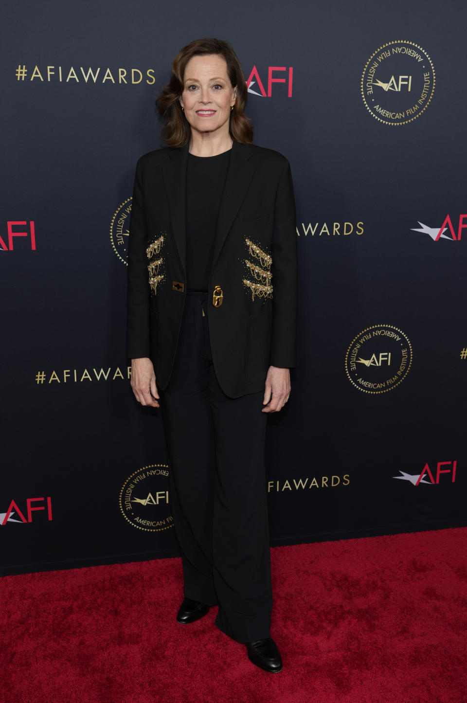 Actor Sigourney Weaver poses at the 2023 AFI Awards, Friday, Jan. 13, 2023, at the Four Seasons Beverly Hills in Los Angeles. (AP Photo/Chris Pizzello)