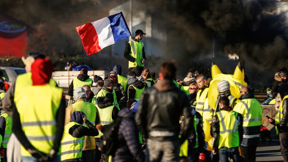 "Yellow vest" protesters block Caen's ring road on November 18, 2018 in Caen, Normandy. - Charly Triballeau/AFP/Getty Images