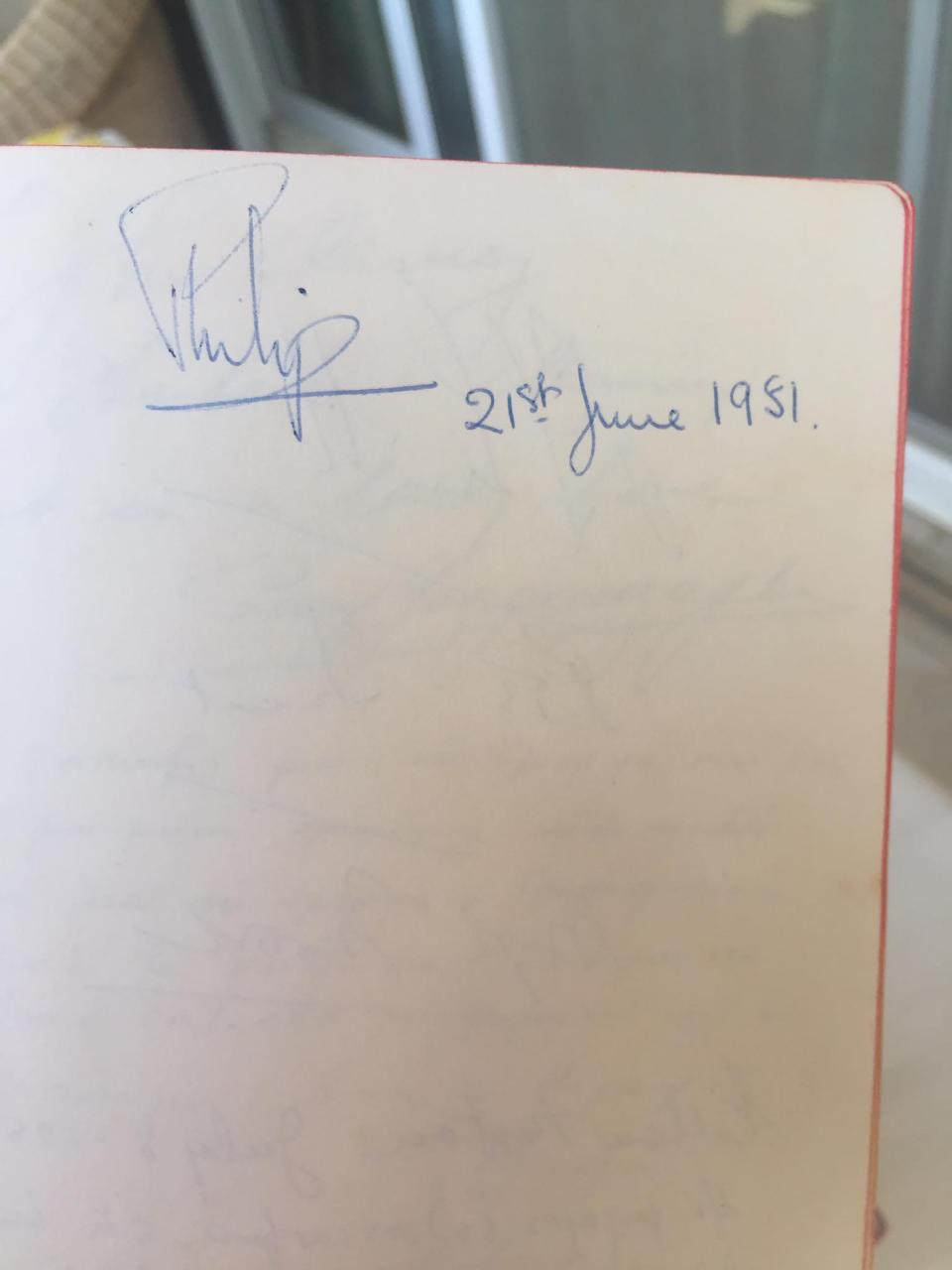 Prince Philip’s signature in the Koukouritsa family guestbook, from his visit on 21 June, 1951Courtesy of the Capodistrias-Desylla family Collection, Corfu