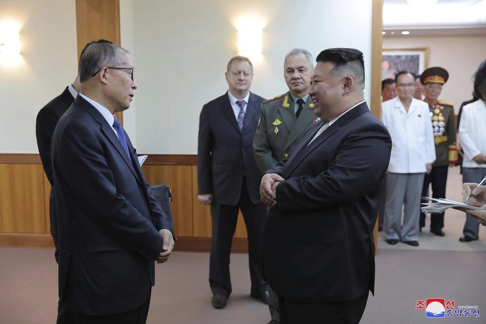 In this photo provided by the North Korean government, North Korean leader Kim Jong Un, right, meets with China's Vice Chairman of the standing committee of the country’s National People’s Congress Li Hongzhong in Pyongyang, North Korea, Thursday, July 27, 2023. Independent journalists were not given access to cover the event depicted in this image distributed by the North Korean government. The content of this image is as provided and cannot be independently verified. Korean language watermark on image as provided by source reads: "KCNA" which is the abbreviation for Korean Central News Agency. (Korean Central News Agency/Korea News Service via AP)