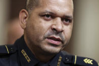 U.S. Capitol Police Sgt. Aquilino Gonell testifies during the House select committee hearing on the Jan. 6 attack on Capitol Hill in Washington, Tuesday, July 27, 2021. (Oliver Contreras/The New York Times via AP, Pool)