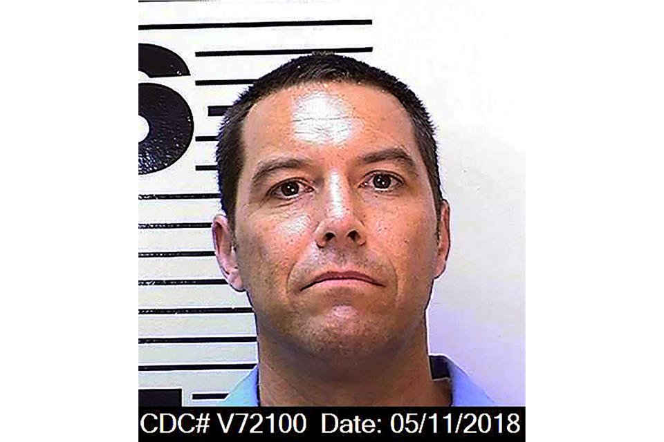 FILE - This May 11, 2018, file photo, from the California Department of Corrections and Rehabilitation, shows death row inmate Scott Peterson, who was convicted of killing his wife and unborn son. Sacramento County District Attorney Anne Marie Schubert says someone has filed an unemployment claim in the name of Peterson, one of at least 31,000 unemployment claims made on behalf of prison inmates between March and August 2020. Peterson's attorney says his client is not involved in the fraudulent claim. (California Department of Corrections and Rehabilitation via AP, File)