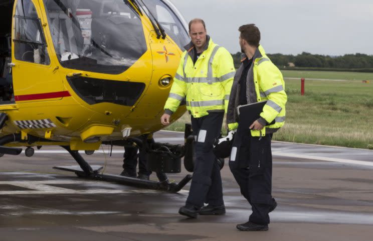 Prince William starting his final shift with the East Anglian Air Ambulance yesterday (Rex)