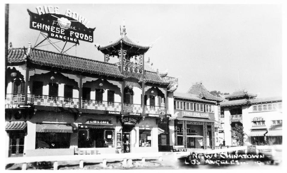 Historical black-and-white photo of LA's Chinatown